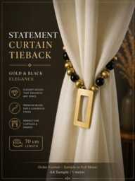 Luxury Beaded Curtain Tieback 70cm - Gold Black Statement Elegant Holdback Decorative Drapery Accessory