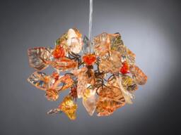 Pendant Light With Shades Of Orange Color Flowers & Leaves For Hall, Bathroom Or Children Room A Unique Hand Made Light - thumbnail 1