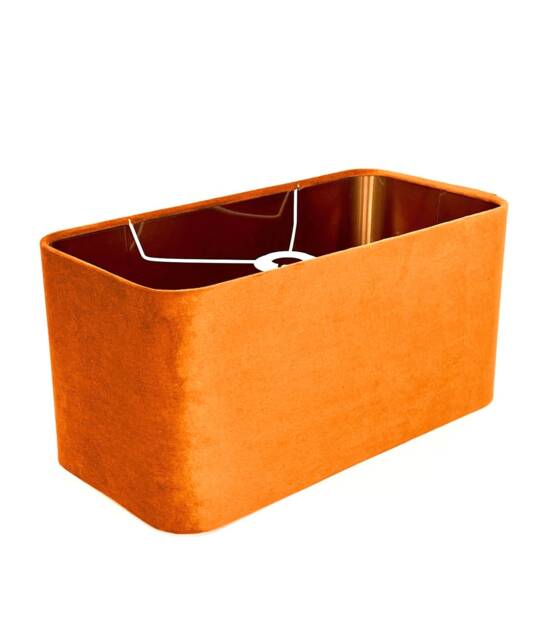 New Made To Order Pumpkin Orange Velvet Lamp Shade & Pendant Light Rounded Rectangular Shape Metallic Panels Lining - image 1