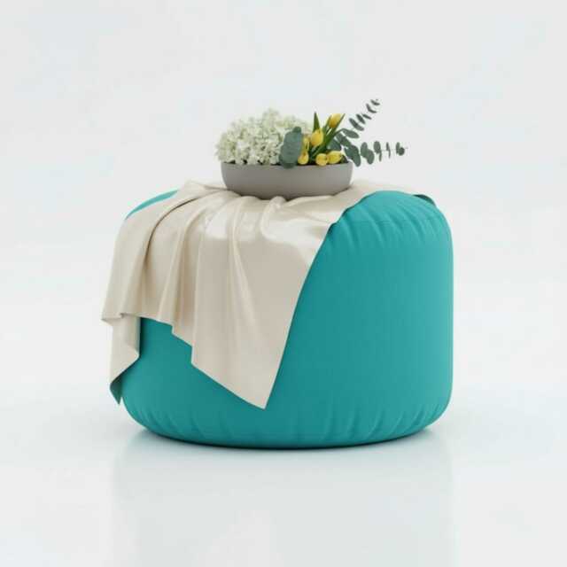 Turquoise Beanbag Ottoman Round Water Resistant Footstool Pouf - image 1