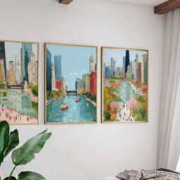 Set Of 3 Chicago Posters, Illinois Wall Art Prints, Travel Poster Set, City Skyline Urban Architecture Posters - thumbnail 3