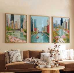 Set Of 3 Chicago Posters, Illinois Wall Art Prints, Travel Poster Set, City Skyline Urban Architecture Posters - thumbnail 1
