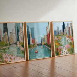 Set Of 3 Chicago Posters, Illinois Wall Art Prints, Travel Poster Set, City Skyline Urban Architecture Posters - thumbnail 2