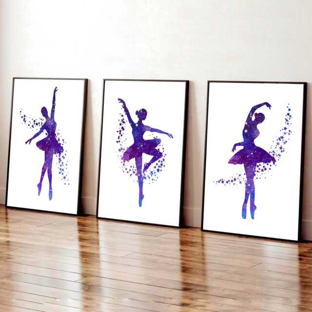 Purple Ballerina Prints Set Ballet Girl Bedroom Decor