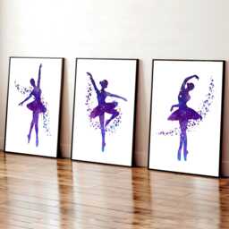 Purple Ballerina Prints Set Ballet Girl Bedroom Decor - thumbnail 1