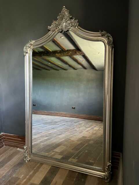 Tall Large Leaner Freestanding Full Length Shabby Chic French Ornate Arch Arched Antique Silver Dress Wall Mirror 7 Ft - image 1