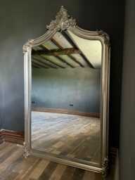 Tall Large Leaner Freestanding Full Length Shabby Chic French Ornate Arch Arched Antique Silver Dress Wall Mirror 7 Ft - thumbnail 1
