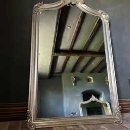 Tall Large Leaner Freestanding Full Length Shabby Chic French Ornate Arch Arched Antique Silver Dress Wall Mirror 7 Ft - thumbnail 3