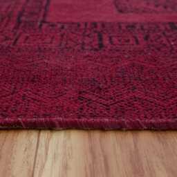 Hand Block Printed Cotton Kilim Rug Red Geometric Stair Runner - thumbnail 4