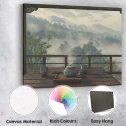 Peaceful Mountain Tea Ceremony Balcony Misty Landscape Canvas Wall Art Print Decor Picture Ready To Hang - thumbnail 2