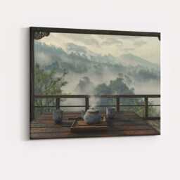 Peaceful Mountain Tea Ceremony Balcony Misty Landscape Canvas Wall Art Print Decor Picture Ready To Hang - thumbnail 4