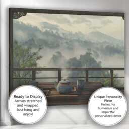 Peaceful Mountain Tea Ceremony Balcony Misty Landscape Canvas Wall Art Print Decor Picture Ready To Hang - thumbnail 3