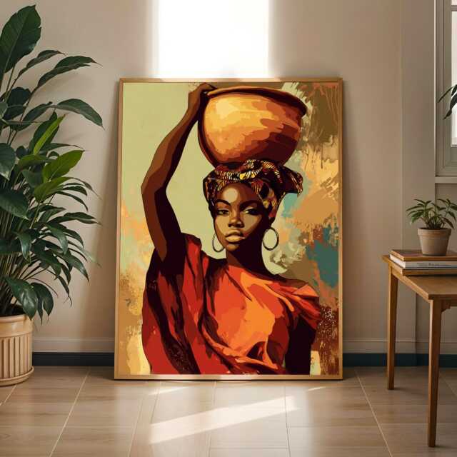 Afrocentric Wall Art Print - African Woman Carrying Pot - Poster Only - image 1