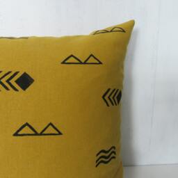 Mustard Linen Pillow Cover With Black Symbol Print/Decorative Throw Cushion Bedding Accent Block Printed Yellow Flax Heiroglyphics Minimal - thumbnail 3