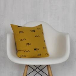 Mustard Linen Pillow Cover With Black Symbol Print/Decorative Throw Cushion Bedding Accent Block Printed Yellow Flax Heiroglyphics Minimal - thumbnail 2