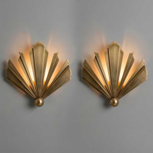 Art Deco Fan Wall Sconce - Solid Brass Sunburst Light Vintage Style Lamp - image 1