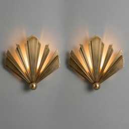 Art Deco Fan Wall Sconce - Solid Brass Sunburst Light Vintage Style Lamp - thumbnail 1