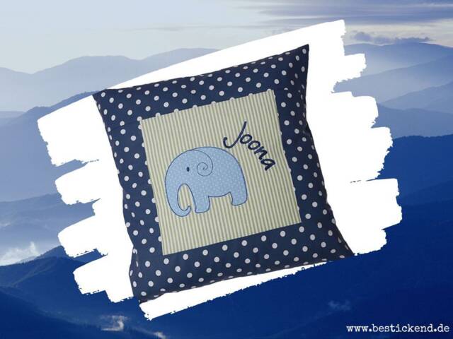 Embroidered Cushion Elephant + Name //Marine - Olive// 40x40 Cover Gift Cuddly Cuddle Name - image 1