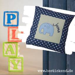 Embroidered Cushion Elephant + Name //Marine - Olive// 40x40 Cover Gift Cuddly Cuddle Name - thumbnail 3
