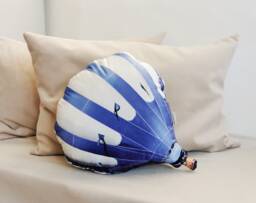 Hot Air Balloon Pillow Blue Plush Cushion, Kid's Room Decor - thumbnail 1