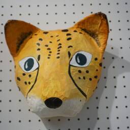 Paper Mache Cheetah Head, Tina. Savanna Creature, Colorful Wall Decor - thumbnail 2
