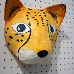 Paper Mache Cheetah Head, Tina. Savanna Creature, Colorful Wall Decor - thumbnail 3