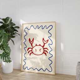 Minimalist Crab Print Coastal Doodle Art, Nautical Home Decor - thumbnail 2