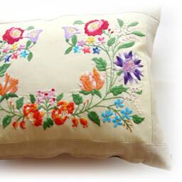 Kalocsa Embroidered Pillow Cover Hungarian Folk Art Floral Cushion - 18x15 Inch - thumbnail 3
