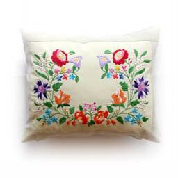 Kalocsa Embroidered Pillow Cover Hungarian Folk Art Floral Cushion - 18x15 Inch - thumbnail 2