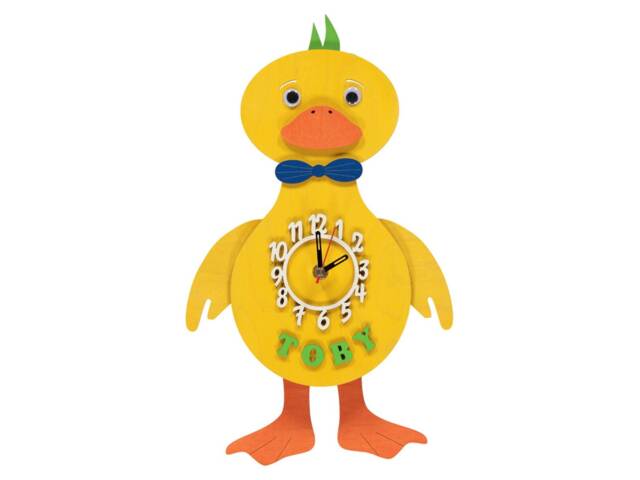 Yellow Duck Personalised Wooden Pendulum Children's Clock - image 1