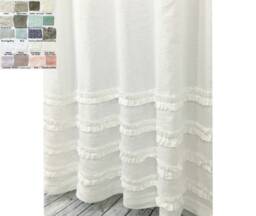 Linen Shower Curtain With 4 Rows Of Ruffles, 72x72, 72x85, 72x94, White, Grey, Cream, Pink, Blue, Stripe, Chevron, 40+ Color/Patterns - thumbnail 1