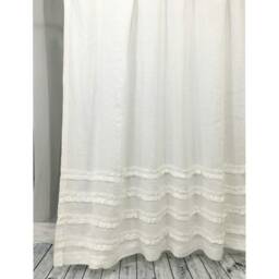 Linen Shower Curtain With 4 Rows Of Ruffles, 72x72, 72x85, 72x94, White, Grey, Cream, Pink, Blue, Stripe, Chevron, 40+ Color/Patterns - thumbnail 3