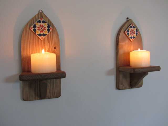 Mexican Style Wall Sconces Reclaimed Wood & Terracotta Tile, Handmade - image 1