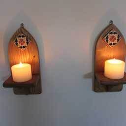 Mexican Style Wall Sconces Reclaimed Wood & Terracotta Tile, Handmade - thumbnail 4