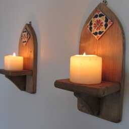 Mexican Style Wall Sconces Reclaimed Wood & Terracotta Tile, Handmade - thumbnail 2