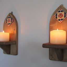 Mexican Style Wall Sconces Reclaimed Wood & Terracotta Tile, Handmade - thumbnail 3