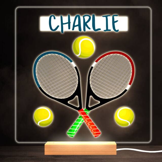 Tennis Rackets Sport Games Colourful Square Personalised Gift Lamp Night Light - Bedroom - image 1