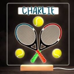 Tennis Rackets Sport Games Colourful Square Personalised Gift Lamp Night Light - Bedroom