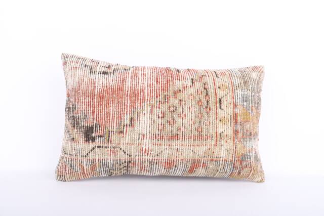 Handwoven Kilim Lumbar Pillow Cover Vintage Turkish Rug, 12x20 - image 1