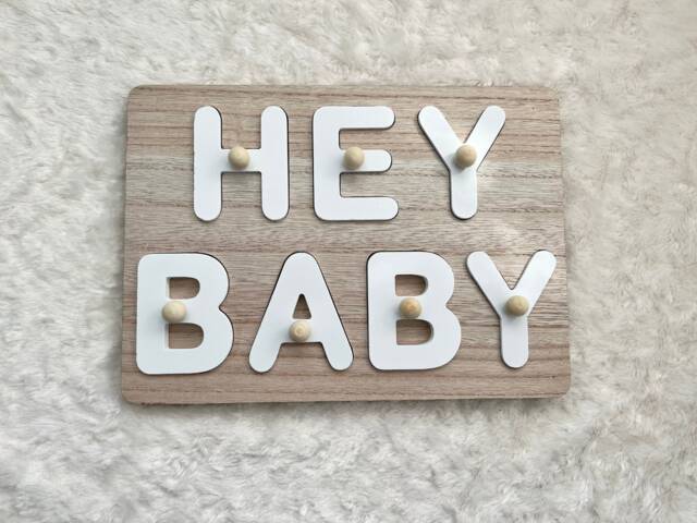 Hey Baby Wooden Puzzle - Shower Gift New Gender Neutral Nursery Decor Toys Jigsaw - image 1