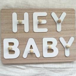 Hey Baby Wooden Puzzle - Shower Gift New Gender Neutral Nursery Decor Toys Jigsaw - thumbnail 3