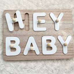 Hey Baby Wooden Puzzle - Shower Gift New Gender Neutral Nursery Decor Toys Jigsaw - thumbnail 2