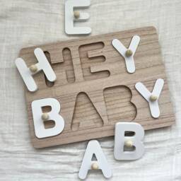 Hey Baby Wooden Puzzle - Shower Gift New Gender Neutral Nursery Decor Toys Jigsaw - thumbnail 4