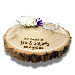 Nikkah Wedding Engagement Ring Plate - Personalised Large Rustic Wooden Log Slice Nikah Ceremony Celebration 3 Sizes Available - thumbnail 2