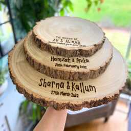 Nikkah Wedding Engagement Ring Plate - Personalised Large Rustic Wooden Log Slice Nikah Ceremony Celebration 3 Sizes Available - thumbnail 3