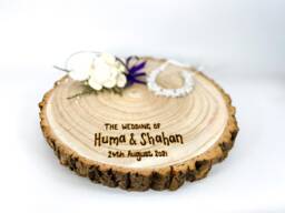 Nikkah Wedding Engagement Ring Plate - Personalised Large Rustic Wooden Log Slice Nikah Ceremony Celebration 3 Sizes Available - thumbnail 1