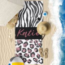 Personalised Beach Towel, Animal Print Name, Pool Custom Swim Holiday Girls Holiday, Hen Party - thumbnail 2