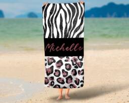 Personalised Beach Towel, Animal Print Name, Pool Custom Swim Holiday Girls Holiday, Hen Party