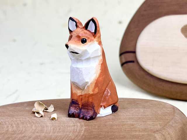 Custom Miniature Wooden Fox Decor Ornament, Red Art Carving For Housewarming, Handcrafted Wood Animal Figurine Lover - image 1