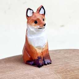 Custom Miniature Wooden Fox Decor Ornament, Red Art Carving For Housewarming, Handcrafted Wood Animal Figurine Lover - thumbnail 3